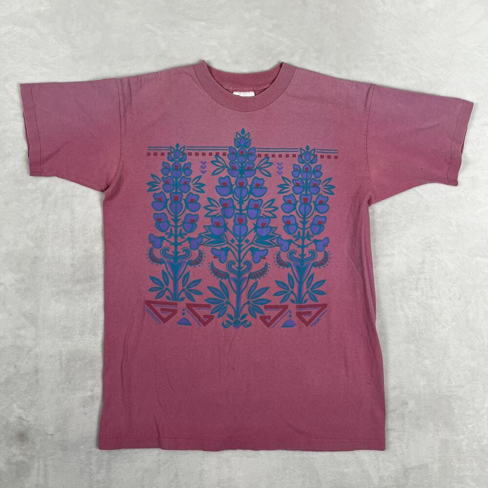 Vintage Floral Nature Art T-Shirt Size M Pink Single Stitch 90s Tennessee River